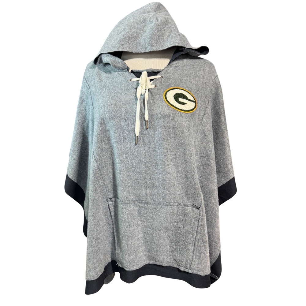 Little‎ Earth Womens Green Bay Packers OS Grey Lace-Up Hooded Poncho NFL Gameday